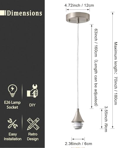 Vintage Brushed Nickel Pendant Light Kit, E26 Socket