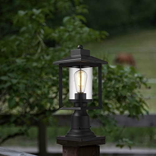 Black Outdoor Post Light with Clear Glass Shade