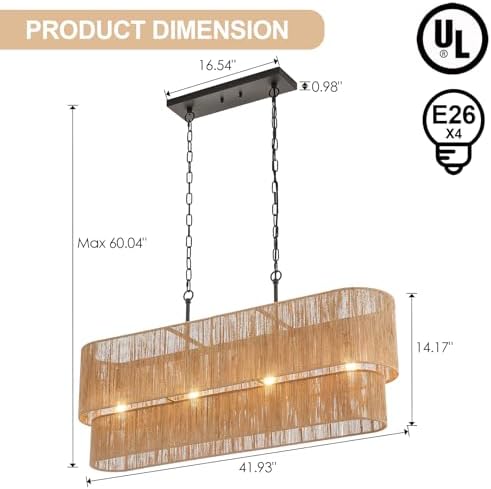 42” Boho 2-Layer Rattan Pendant Chandelier