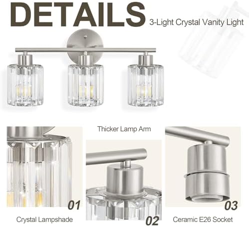 Modern Brushed Nickel 3-Light Bathroom Fixtures