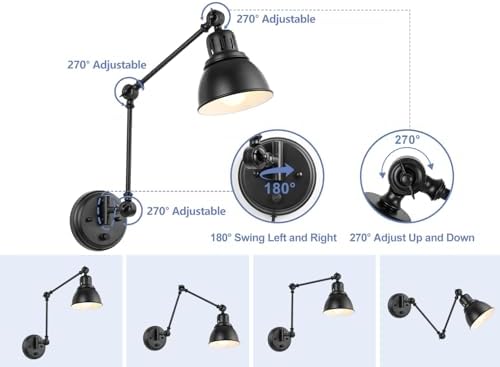 GOODATE Black Swing Arm Wall Sconces, 2 Pack
