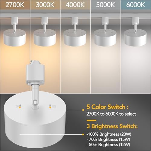 5-Color Diffuse 20W H-Type LED Track Heads, 4 Pack