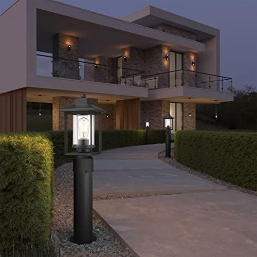 Black Outdoor Post Light with Clear Glass Shade