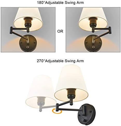 Plug-in Swing Arm Wall Lamp with Ivory Linen Shade, 1 Light
