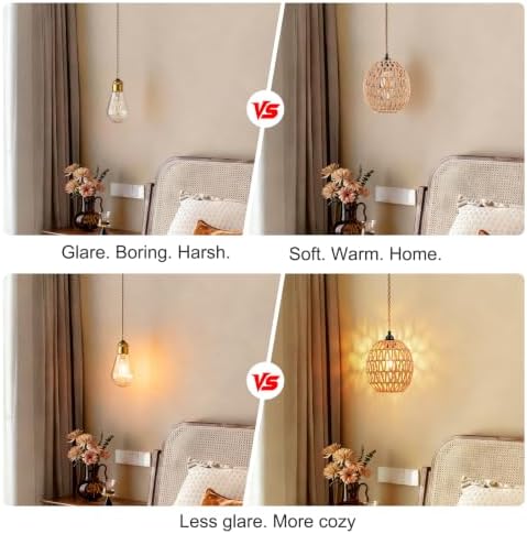 FRIDEKO HOME Rattan Plug-in Pendant Light, 15ft Cord