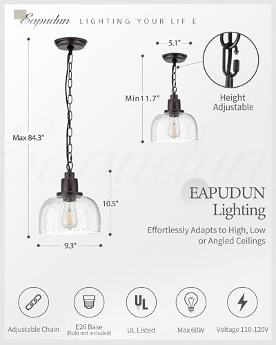 EAPUDUN Farmhouse Pendant Light, 1-Light, Bronze
