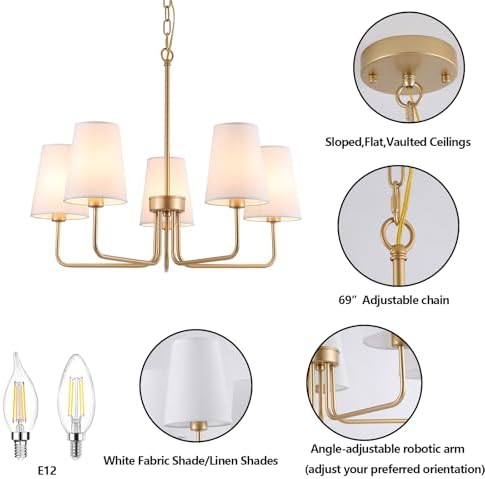 AMZASA 5-Light Gold Chandelier