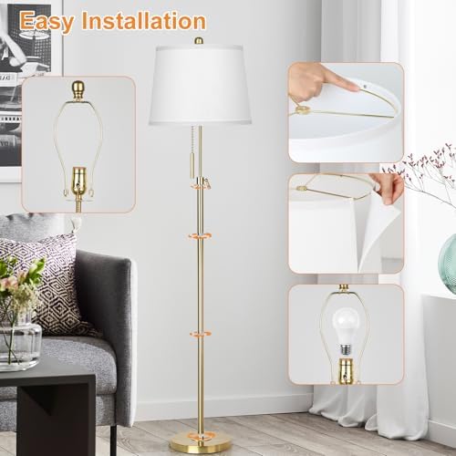 JUNNAI Gold Floor Lamp, 55-65" Adjustable, White Shade