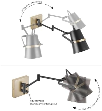 Globe Electric 51345 Plug-in Swing Arm Wall Sconce, Matte Black