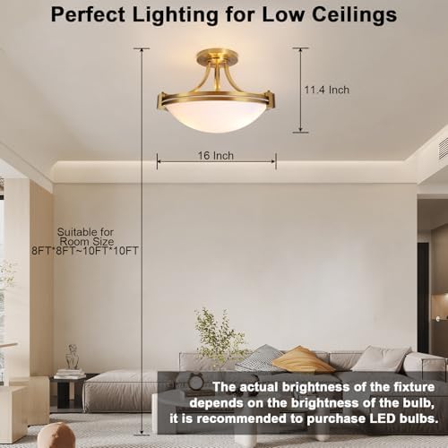 Bektas 16 inch Gold Semi Flush Mount Ceiling Light