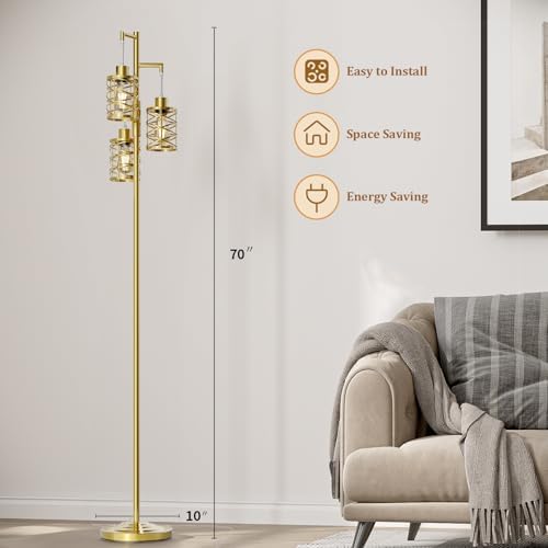Oneach 70" Dimmable Gold 3-Bulb Floor Lamp