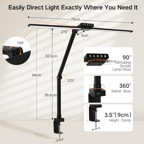 OUTON 29.5" LED Desk Lamp with Clamp, 24W