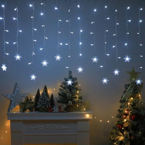 Christmas Snowflake LED Curtain Lights, 11.5ft, 96LED