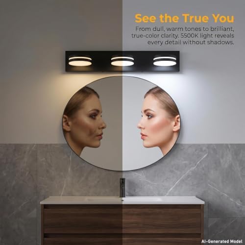 24inch Matte Black 3-Light LED Vanity Light