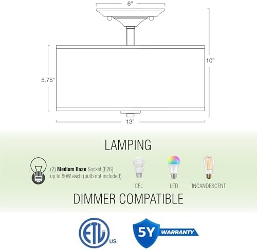 Kira Home Addison 13" 2-Light Semi Flush Mount Ceiling Light