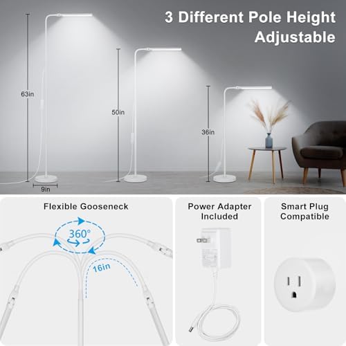 White Floor Lamp, 18W/2000LM LED, Adjustable Gooseneck