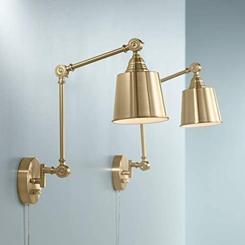 Mendes Antique Brass Swing Arm Wall Lamps Set of 2