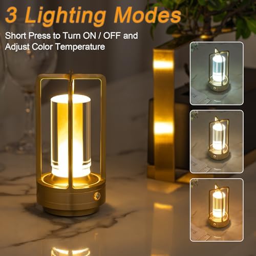 Cordless Rechargeable Crystal Table Lamp, Gold