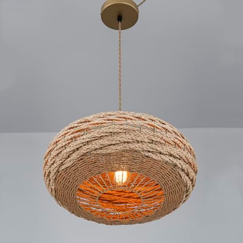 Handmade Rattan Oval Pendant Light, 16" Wide