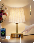 Small Bedside Table Lamp, Touch Dimmable, Gold and Beige