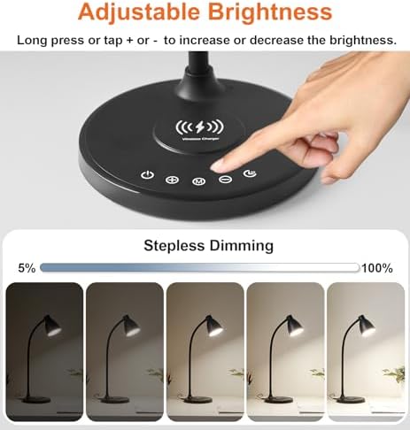BOHON Desk Lamp, USB C+A Charging Ports, Black