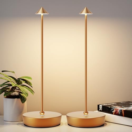 2 Pack Rechargeable Cordless Table Lamps, 6000mAh, Gold