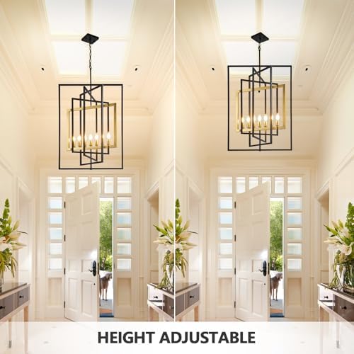 Black and Gold 7-Light Farmhouse Lantern Chandelier
