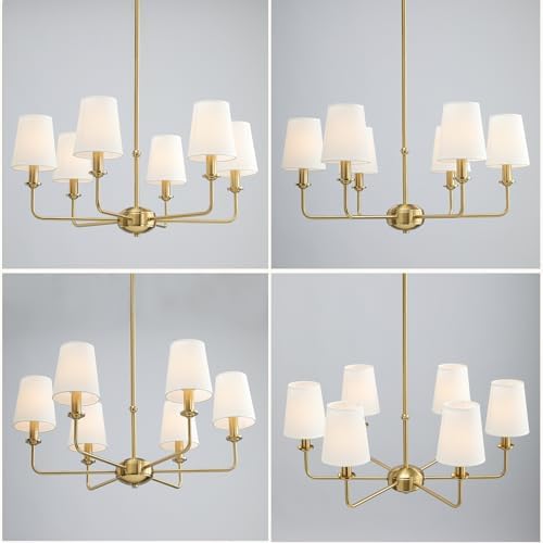 6-Light Brushed Gold Chandelier, Fabric Shades