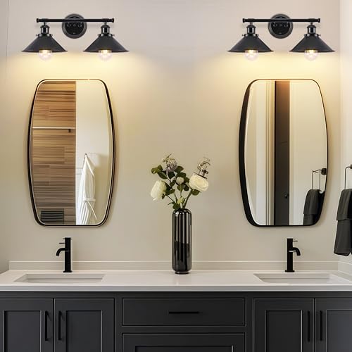 Black 2-Light Farmhouse Bathroom Vanity Light