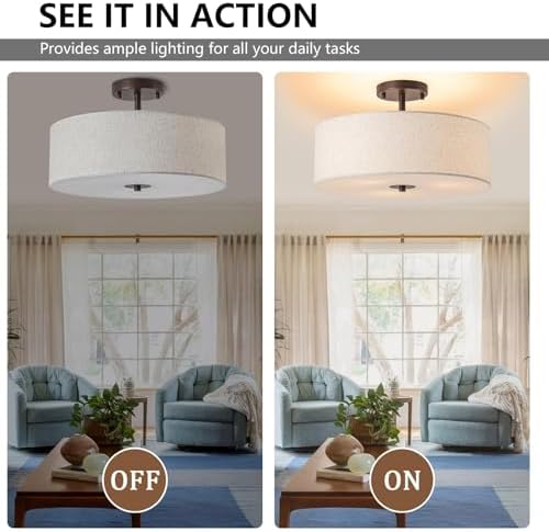 Bargeni Semi Flush Mount Ceiling Light, 16", Bronze