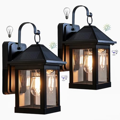 Solar Outdoor Motion Sensor Wall Lights, 2 Pack