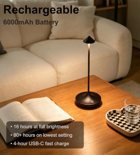 Set of 2 Black Rechargeable LED Table Lamps