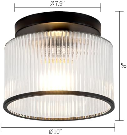 Zlepmlla Clear Ribbed Glass Semi Flush Mount Ceiling Light