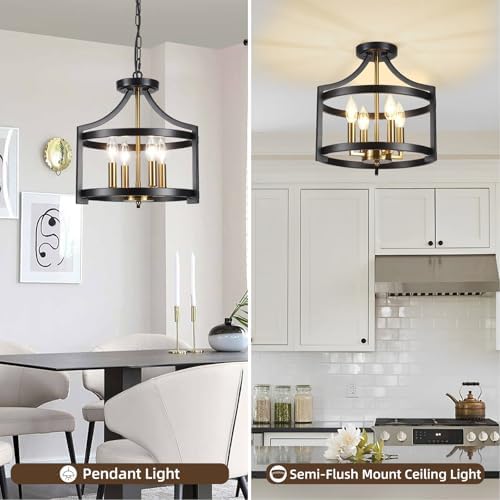 Farmhouse 4-Light Black and Gold Chandelier
