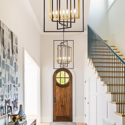 Black and Gold 7-Light Farmhouse Lantern Chandelier