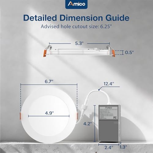 Amico 6 Pack 6 Inch 5CCT Ultra-Thin Recessed Light