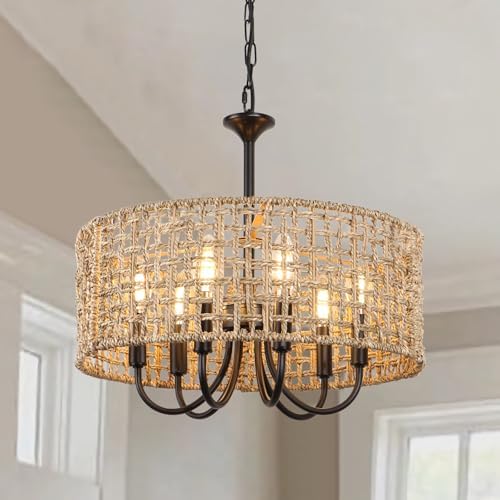 LynPon 17.7" Black Rattan Chandelier, 6-Light