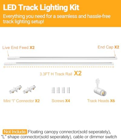 VANoopee 6-Light LED Track Lighting Kit, 6.6FT H-Type, White