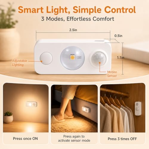 LightingWill 8 Pack USB Rechargeable Motion Sensor Puck Lights