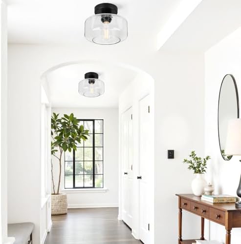 Lynnoland Semi Flush Mount Ceiling Light, Seeded Glass Shade