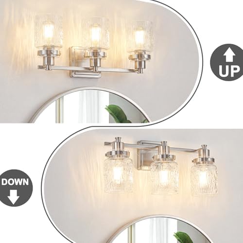 3-Light Brushed Nickel Modern Bathroom Vanity Light