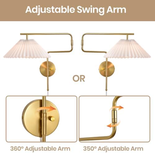Farmhouse Plug-in Swing Arm Wall Sconces, Set of 2
