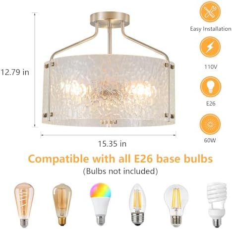 Semi Flush Mount Ceiling Light Fixture Glass Drum Chandelier Entryway