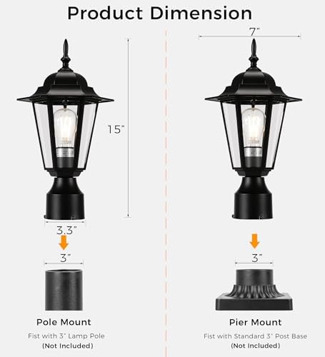 CLOUDY BAY Black Hardwired Outdoor Post Light