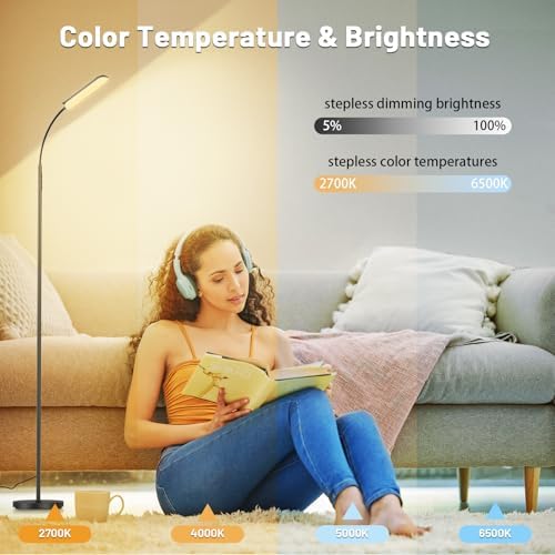 Yikuneng Dimmable LED Floor Lamp, Remote Control, Black