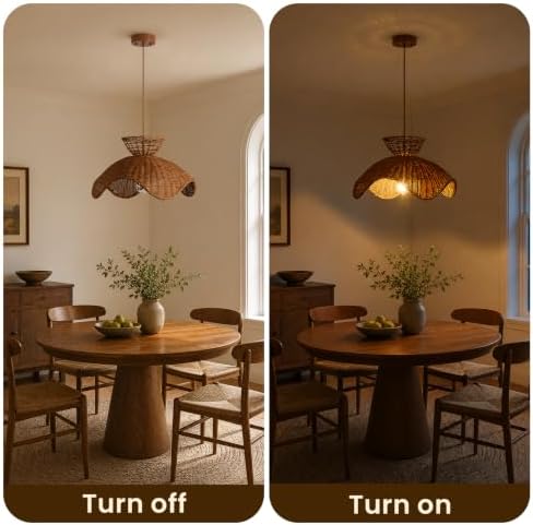 Boho Natural Rattan Pendant Light, 19.7" Scalloped Shade