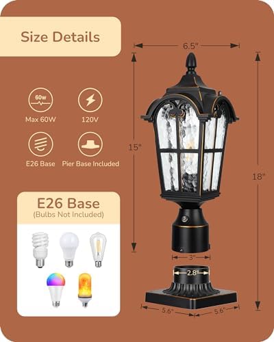 EDISHINE Dusk to Dawn Outdoor Post Light