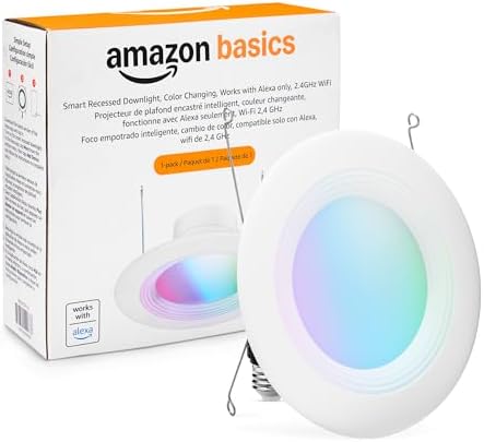 Amazon Basics Smart Recessed 5/6 Inch Downlight, Color Changing