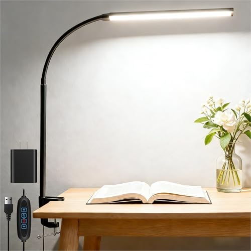 Clip-On Desk Lamp with Clamp, Dimmable Reading Light