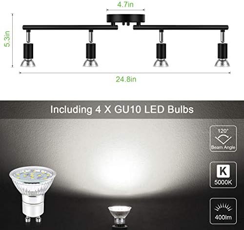 Unicozin LED 4 Light Track Lighting Kit, 24.8'' Black 4 Way Ceiling